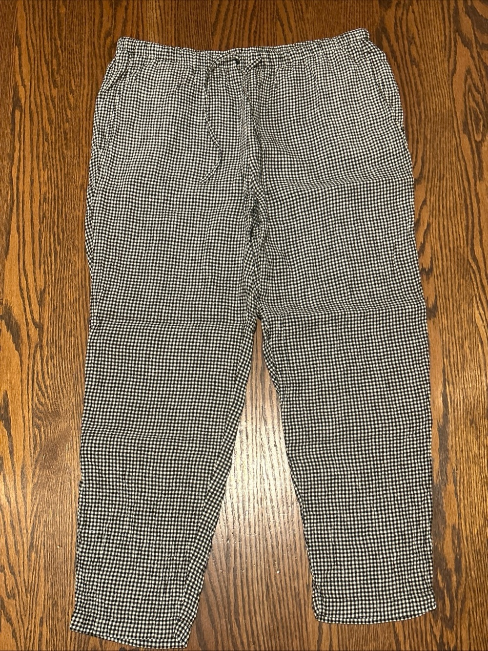 Eileen Fisher Black & White Gingham Drawstring Joggers